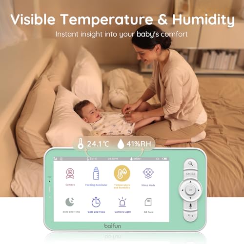 Boifun 2K WiFi Baby Monitor With Two Cameras, Night Light, App & 5" Split-Screen Control, Motion&Cry Detection, Auto Tracking, PTZ, Humidity & Temperature Sensor, 2-Way Audio, Custom Alert Area, Twins