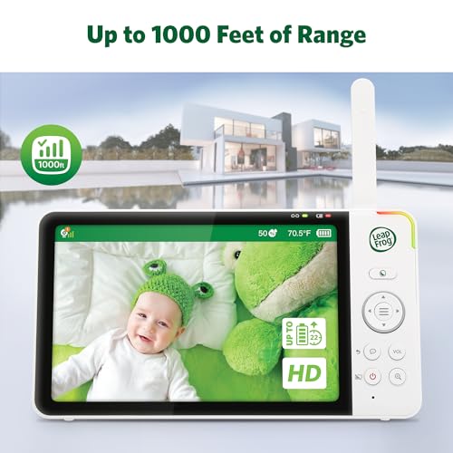 LeapFrog Color Night Vision Video Baby Monitor with 7" HD 720p Display, 360° Pan & Tilt, 8X Zoom, Night Light, Humidity & Temperature Sensor, Up to 1000ft Long Range, Secure Transmission: LF920HD