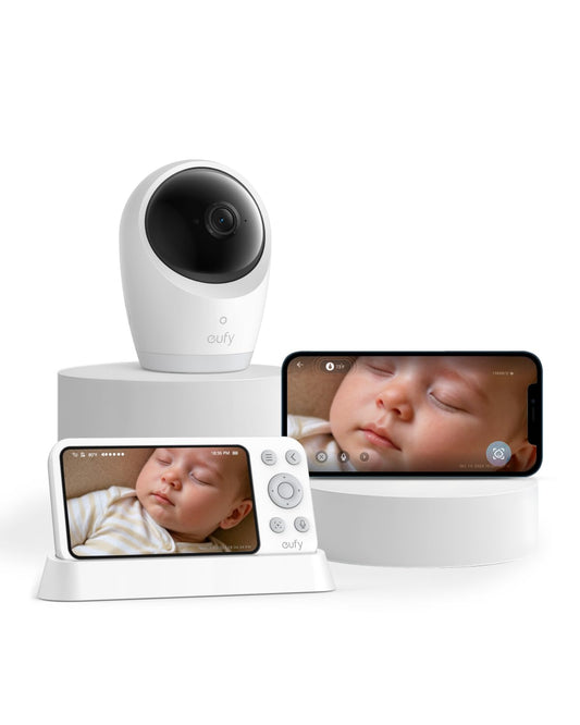 eufy Security eufy Baby Monitor E21 with 4K UHD Camera, 5'' 720p Display, Hybrid Wi-Fi and No Wi-Fi Connection, App and Monitor Control, Pan-Tilt, 8× Zoom, Portable Camera with Built-in Battery, ANR