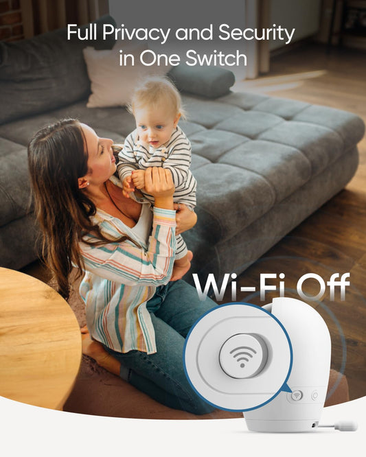 eufy Security Baby Monitor E20 with 2K HD Camera, 5'' 720p Display, Hybrid Wi-Fi & No Wi-Fi Connection, Pan-Tilt, 4X Zoom, Portable Camera with Built-in Battery, 24/7 Recording in App, ANR